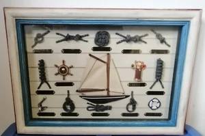 Vintage 80´s Navy Board frame 18.5x13" nautical sailor rope knots &  tools, boat - Picture 1 of 9