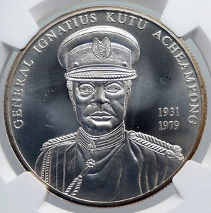 2002 GHANA General IGNATIUS Lion in Shield Silver 100 Shilling Coin NGC i89278 - Picture 1 of 5