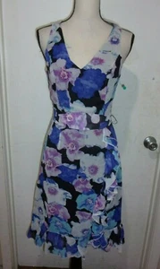 ModCloth Liza Luxe Ruffled Dress w/Belt Size 1X Floral Purple White NWT (B244) - Picture 1 of 6