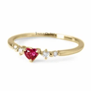 14K Gold Natural Diamond And Heart Shape Pink Tourmaline Ring Valentine's Day - Picture 1 of 3