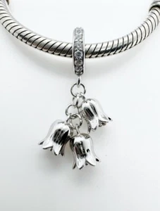 Lily Of The Valley Dangle Charm Flower Pendant Genuine 925 Sterling Silver π - Picture 1 of 8
