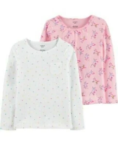 *New* Carter's Kid Girls 2 Pack Unicorn Polka Dot Long Sleeve Tee Tops Sz 10 - Picture 1 of 4