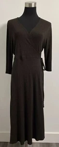 Eileen Fisher Kleid Damen L braun Wickel Midi Surplice Lagenlook Küste Strand - Bild 1 von 8
