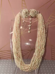 #2074, ORECCHINI A STRATI E CLIP OPALE ROSA GIAPPONESE 18 FILI, SET DEMI PARURE - Foto 1 di 8