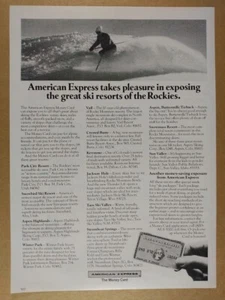 Tarjeta American Express 1972 'grandes estaciones de esquí de las Montañas Rocosas' anuncio impreso vintage - Imagen 1 de 1