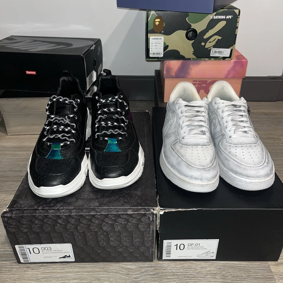 2 PAIRS! John Geiger OG 003 Black Python And OG 001 Distressed Worn 1X VNDS - Image 1 of 4