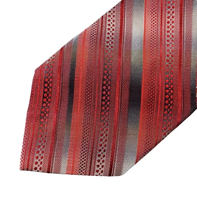 Pierre Cardin Red Black Silver Striped 100% Silk Neck Tie A189 - Image 1 of 4