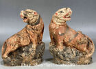 5.7" Song Dynasty Pottery Porcelain Fengshui Tiger Beast Animal Statue Pair