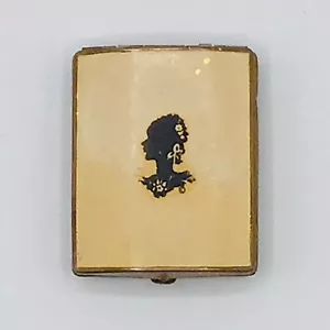 Vintage kompakt Make-up Puderrot Metall Spiegel Kamee aufklappbar goldfarben antik - Bild 1 von 11
