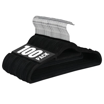 100PCS Black Velvet Hangers Non-Slip Clothes Hangers Premium 360° Swivel Hook  - Image 1 of 4