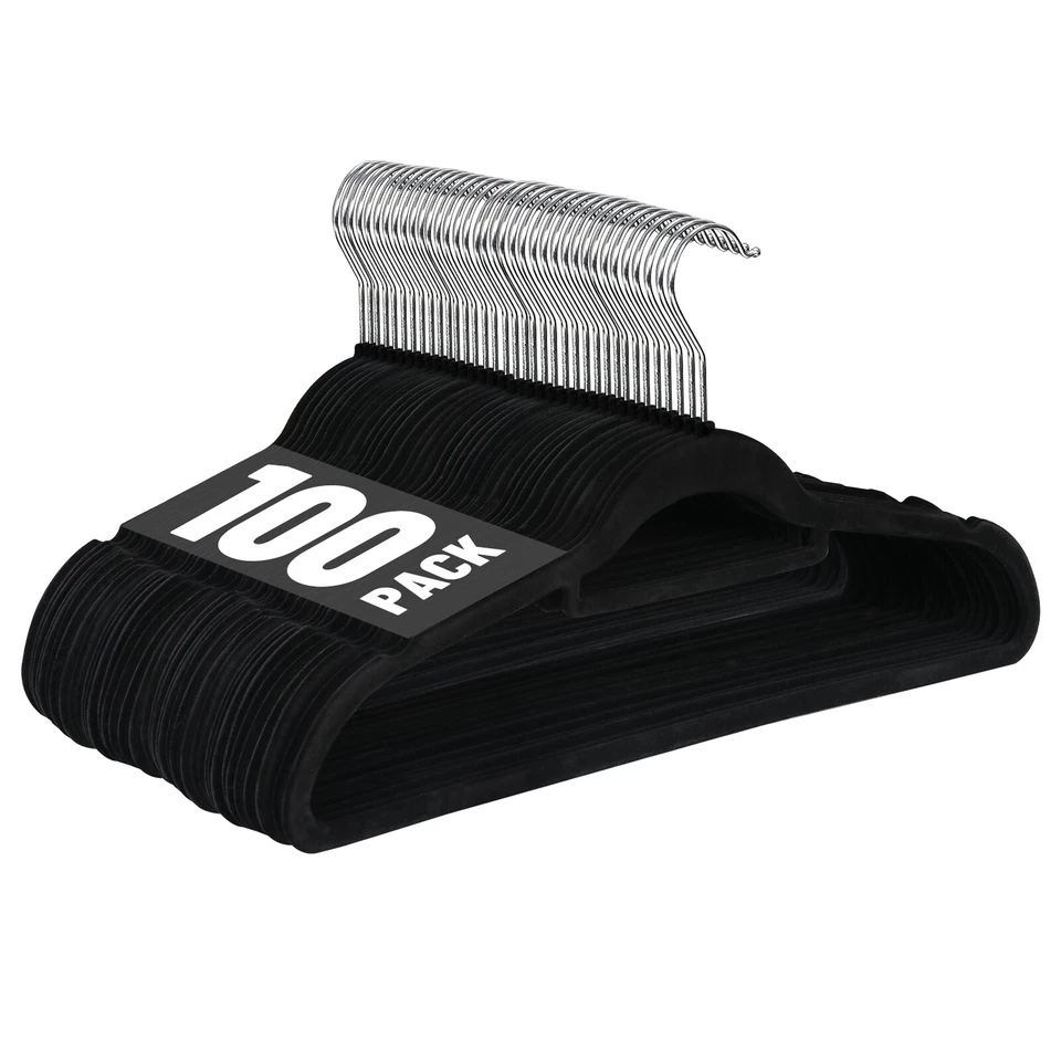 Segawe Velvet Hangers Premium Non-Slip Flocked Clothes Hangers for Suit/Shirt/Pants, Pack of 100