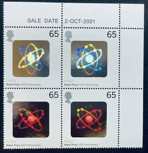 GREAT BRITAIN NOBEL PRIZES CENT HOLOGRAM BLOCK OF 4 STAMPS MNH HOLOGRAPHIC - Picture 1 of 1