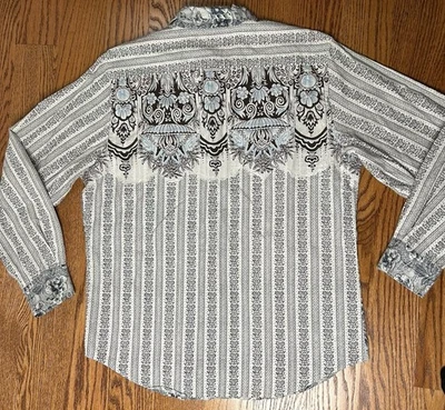 Guess Mens Long Sleeves Shirt Size L Floral Blue White Brown Western - Image 1 of 4