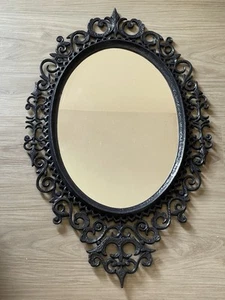Vintage Wurzelholz verziert Gothic schwarz gerahmt Wandspiegel oval Harz Kunststoff USA 31" L - Bild 1 von 8