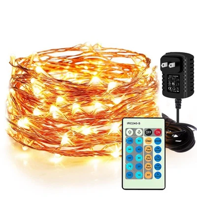 Waterproof Fairy String Lights Plug in with 24 Keys Remote, 33ft 100LEDs Warm... Foto 1 de 4