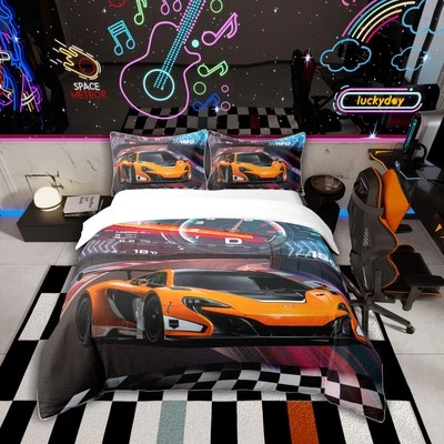 Parure de lit voiture de course pour garçons Sports extrêmes Housse de couett... - Photo 1/4