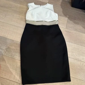 CALVIN KLEIN WOMENS WHITE TAN BLACK DRESS NEW 6P COCKTAIL PARTY FORMAL - Picture 1 of 10