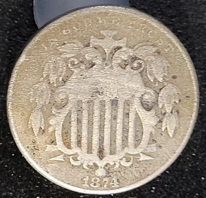 1874 5C Shield Nickel Five Cent Piece - Picture 1 of 2