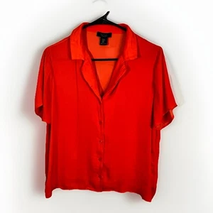 Rachel Roy Silky Button Down Short Sleeve Blouse Red| Orange Size M - Picture 1 of 6