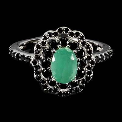 925 Anello Argento Sterling Ovale Smeraldo 7x5mm Spinello Naturale Gemma Misura - Immagine 1 di 4