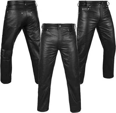 ARD CHAMPS™ Men’s Genuine Cowhide Leather Pants – Thick Black Biker Jeans Style - Image 1 of 4