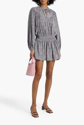 Mini Vestido JOIE Essex Fruncido Estampado Floral Seda Crepe De Chine Talla 4 Pequeño Nuevo con Etiquetas  Foto 1 de 4