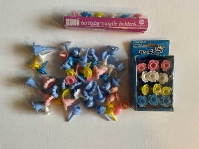 Lote De 74 PORTAVELAS DE FLORES/TAPPERS PARA PASTELES De Colección Azul/Rosa/Amarillo/Blanco Foto 1 de 4