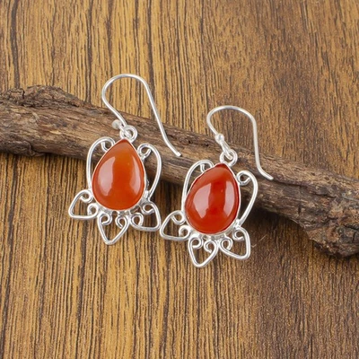 Venta de Navidad 925 Plata Pera Cornalina Boda Bisel Conjunto Pendientes Aniversario Foto 1 de 4