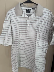 PING Collection Polo Shirt Mens Large Beige White Stripe Golf Mercerized Pima - Picture 1 of 4