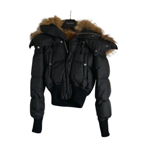 Auth DSQUARED2 Down Puffer Bomber Jacket Real Fur Hood Short Black Womens 38 - Picture 1 of 13