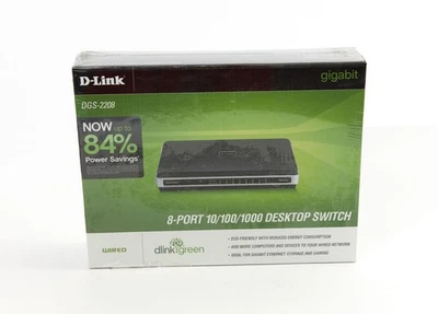 D-Link DGS-2208 Ethernet Switch 10/100/1000 8Port (8 Port) Gigabit NEW SEALED!! - Image 1 of 4