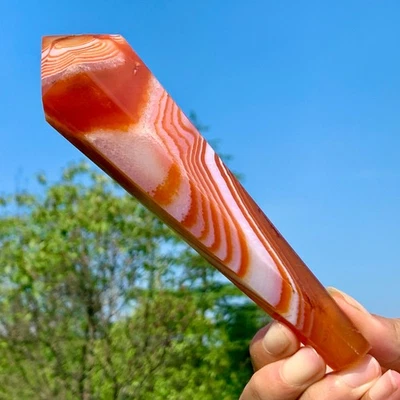 248G  Natural Red Striped Column Magic Wand Obelisk Point Healing - Image 1 of 4