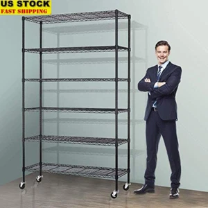 6-Tier Heavy Duty Metal Adjustable Storage Shelves Wire Shelving Unit w/Wheels - Picture 1 of 6