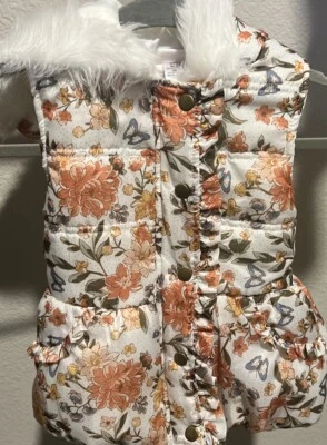 Colete acolchoado floral Little Lass meninas com capuz floral laranja/branco TAMANHO 5 totalmente forrado - Imagem 1 de 4