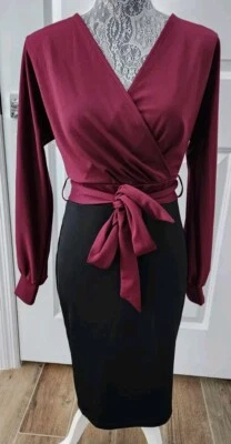 grace karin dress small Black & Burgundy Long Sleeve  Knee-length Stretchy SEXY - Image 1 of 4