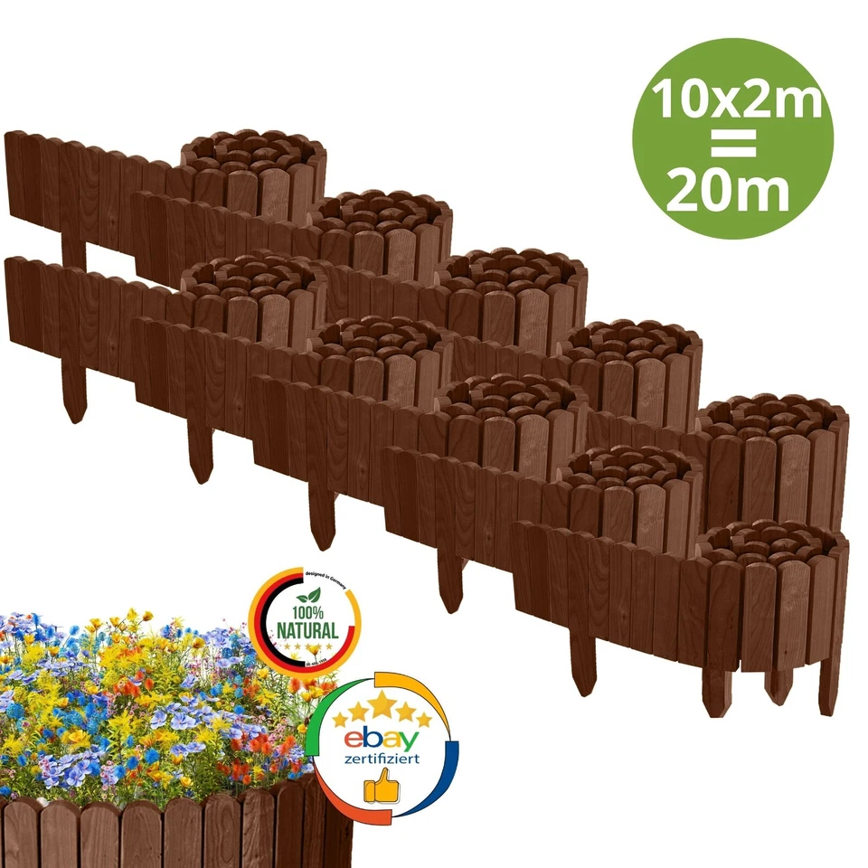 Beeteinfassung Rasenkante Holz Rollzaun Gartenzaun Flexibler Rollborder Palisade - Bild 1 von 1