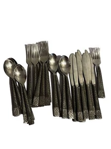 Cambridge Edelstahl Porzellan Besteck Gabeln Messer Teelöffel Messer gehämmert 28 Teile - Bild 1 von 7