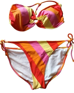 Matalan UK 14 Multi Diagonal Striped Padded Halterneck/Strapless Bikini Set - Imagen 1 de 6