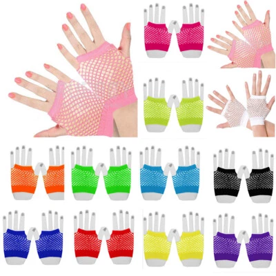 ❥ 80s Short Fishnet Fingerless Gloves Neon Colours Rave Fancy Dress Access f2 - Image 1 of 4