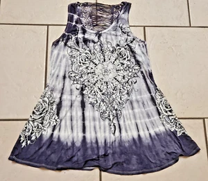 Vestido sin mangas túnica floral brillante crochet y tie dye azul marino XL de VOCAL para mujer - Imagen 1 de 5