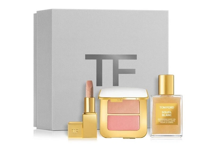 Juego de 3 piezas Tom Ford Soleil Look Sheer Cheek Duo + aceite corporal + bálsamo labial Frost Nuevo en caja Foto 1 de 1