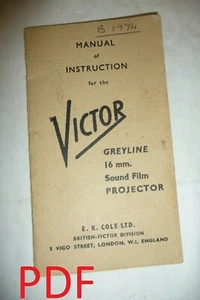 Instructions MANUAL for cine projector VICTOR 16mm Greyline sound Email/CD - Picture 1 of 2