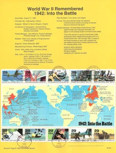 #9228 29c Estampillas de la Segunda Guerra Mundial MS10 #2597 USPS Página de recuerdo - Imagen 1 de 1