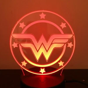 WONDER WOMAN LOGO 3D Acrylic LED 7 Colour Night Light Touch Table Desk Lamp Gift - Bild 1 von 6