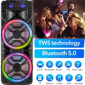 Dual 12" Bluetooth PA Speaker Karaoke Portable Heavy Bass Sound System With Mic - Picture 1 of 12