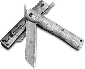 Razor Sharp Handmade Japanese Pocket Folding Knife with Damascus Steel Blade - Picture 1 of 7
