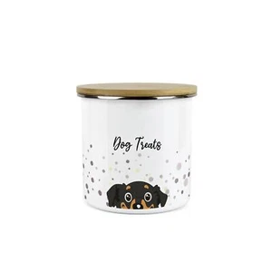 Dog Treats Storage Canister - Peeping Black Dog Enamel Medium Storage Container - Picture 1 of 1