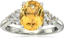 Sterling Silver Citrine and Created White Sapphire Oval Ring, Size 7 