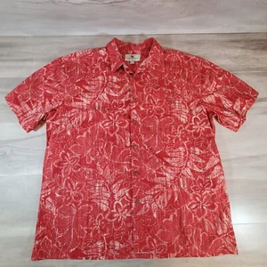 Shirt Island Shores Hawaiian Aloha Linen Button Up Men XL Floral Flower Red - Picture 1 of 12