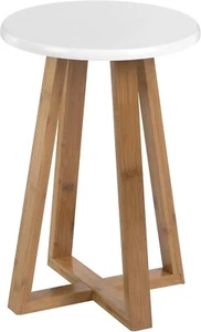 Premier Housewares Viborg Round Stool 30x30x43 cm Bamboo - White -BOX DAMAGED - Picture 1 of 3